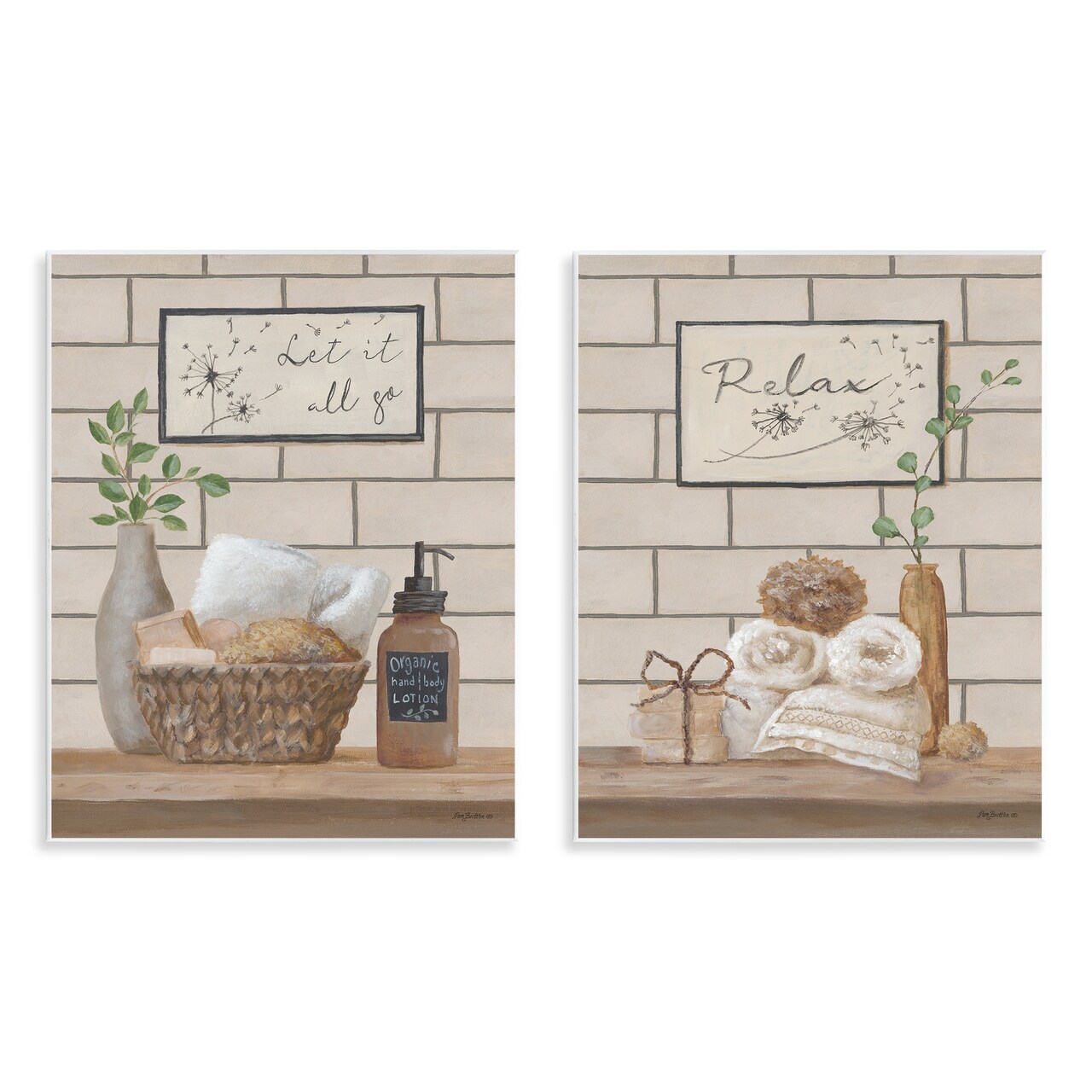 Stupell Industries Go Relax Traditional Bathroom 2 pc Wall Plaque Art Set Design by Pam Britton